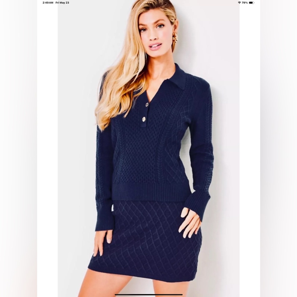 Lilly Pulitzer NWT Lizona Sweater Skirt Low Tide Navy $128 Size XS - Picture 2 of 10